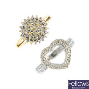 Three 9ct gold diamond dress rings.