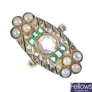 A diamond, split pearl and paste dress ring.
