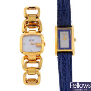 GUCCI - a lady's gold plated wrist watch.