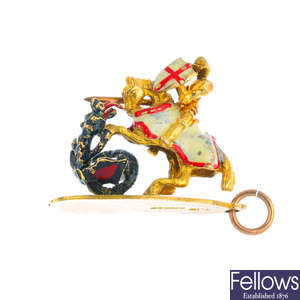 A mid 20th century 9ct gold George and the Dragon charm.