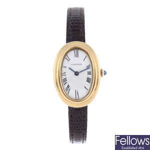CARTIER - a yellow metal Baignoire wrist watch.
