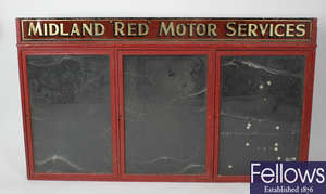 'Midland ''Red'' Motor Services', an early 20th century red painted wooden framed notice board, together with a Midland Red 'Trip to Races' chalk board sign.