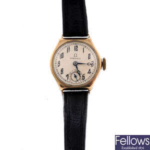 OMEGA - a lady's 9ct yellow gold wrist watch with a Butex wrist watch.