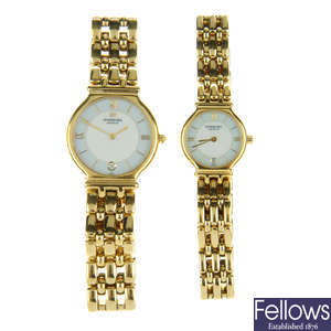 RAYMOND WEIL - a gentleman's gold plated Fidelio bracelet watch with matching lady's Raymond Weil bracelet watch.