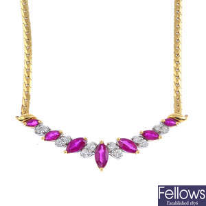 An 18ct gold ruby and diamond necklace.