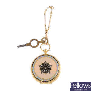 An early 20th century diamond and enamel fob watch.