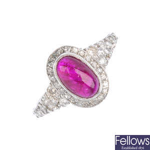 A Burmese ruby and diamond dress ring.