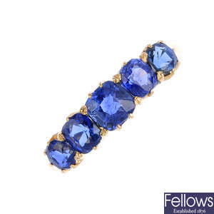 A sapphire five-stone ring.