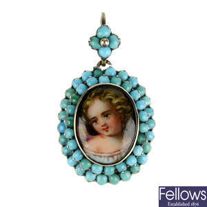 A late Victorian turquoise memorial pendant.