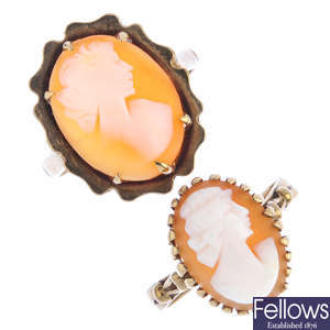 Two 1960s 9ct gold cameo rings.