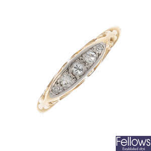 A diamond five-stone ring.