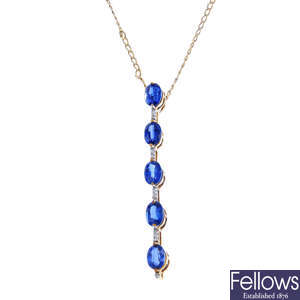 A 9ct gold sapphire and paste pendant, with 9ct gold chain.