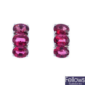 A pair of 9ct gold tourmaline earrings.