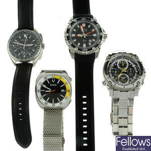 A group of four assorted Bulova watches.
