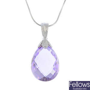 An amethyst pendant, with 9ct gold chain.