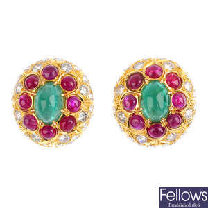 VOURAKIS - a pair of ruby, emerald and diamond earrings.