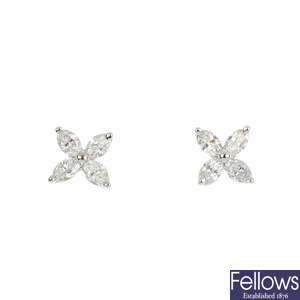 TIFFANY & CO. - a pair of platinum and diamond 'Victoria' earrings.
