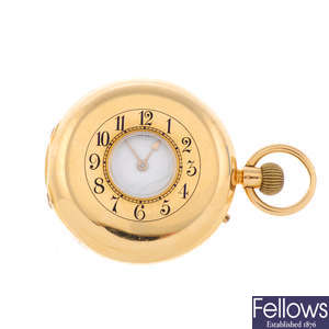 An 18ct yellow gold half hunter pocket watch by Ollivant & Botsford.