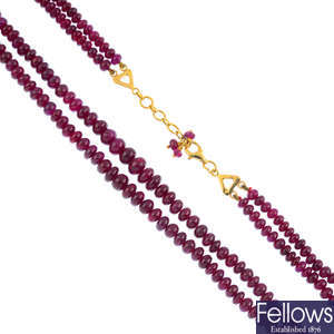 A ruby two-row necklace.