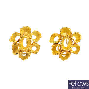 A pair of 1970s 18ct gold earrings.