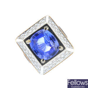 A Sri Lankan sapphire and diamond dress ring.