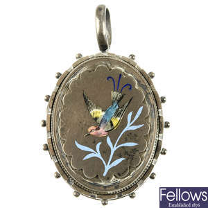 A late Victorian silver and enamel locket.
