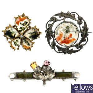 Five Scottish and agate brooches.