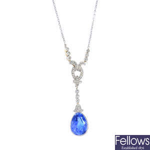 A Ceylon sapphire and diamond necklace.
