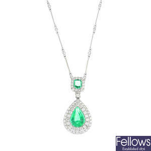 A Colombian emerald and diamond necklace.