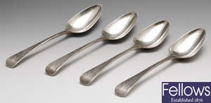 A set of four George III silver tablespoons, etc.