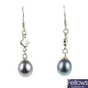 Ten pairs of cultured pearl earrings.