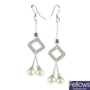 Ten pairs of cultured pearl earrings.