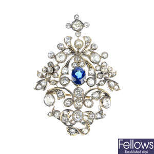 A late Victorian sapphire and diamond brooch.