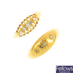 Three early 20th century gold diamond rings.