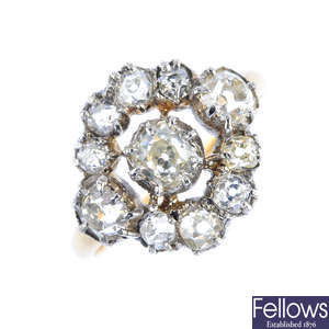 A Georgian silver and gold diamond cluster ring.