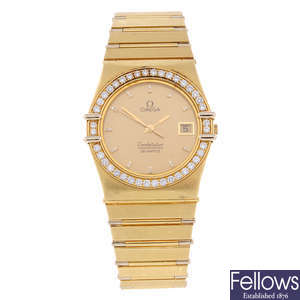 OMEGA - a gentleman's 18ct yellow gold Constellation bracelet watch.