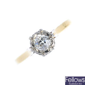 A mid 20th century gold diamond single-stone ring.