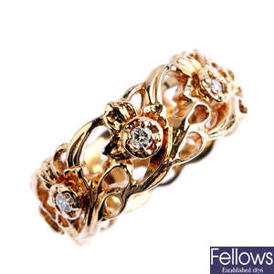 A 14ct gold diamond floral band ring.