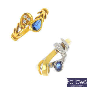 Two 18ct gold sapphire and diamond rings.