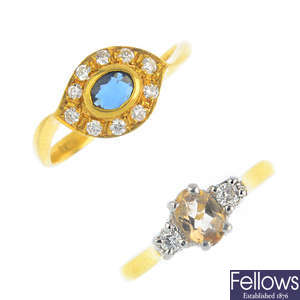 Two 18ct gold diamond and gem-set rings.