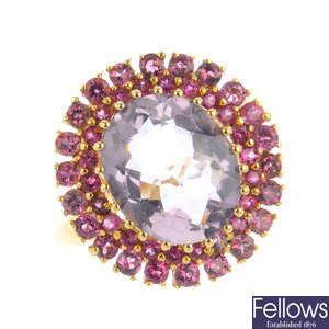 An 18ct gold amethyst and tourmaline cluster ring.