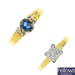 Two diamond and sapphire rings.