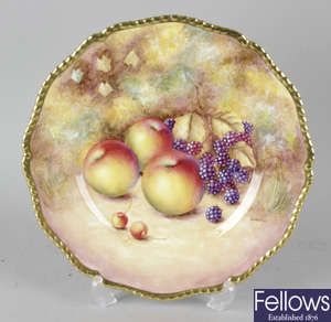 A Royal Worcester porcelain fruited-painted cabinet plate