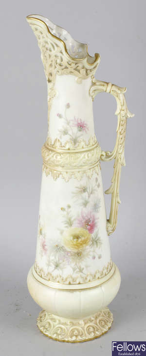 A large Grainger Worcester'blush ivory' porcelain ewer