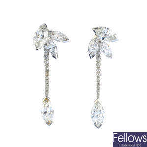 BOODLES - a pair of platinum diamond earrings.