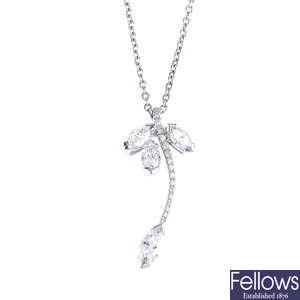 BOODLES - a platinum diamond pendant, with platinum chain.