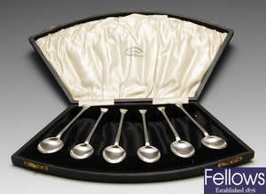 A selection of flatware including a 1920's cased set of six silver coffee spoons, etc.