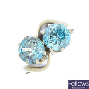 A zircon two-stone ring.