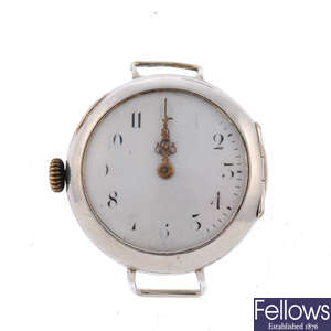 OMEGA - a gentleman's white metal trench style watch head with another Omega watch head.