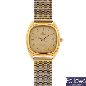 OMEGA - a gentleman's gold plated Seamaster bracelet watch with a Omega De Ville watch head.
